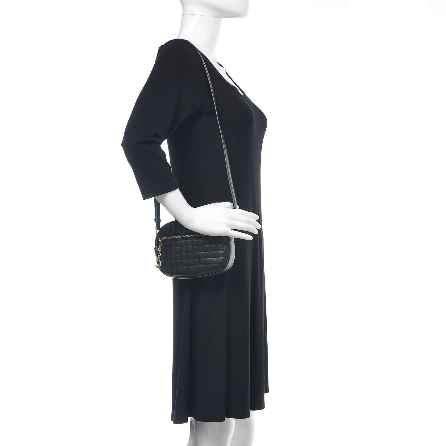 Calfskin Quilted Small C Charm Bag Black