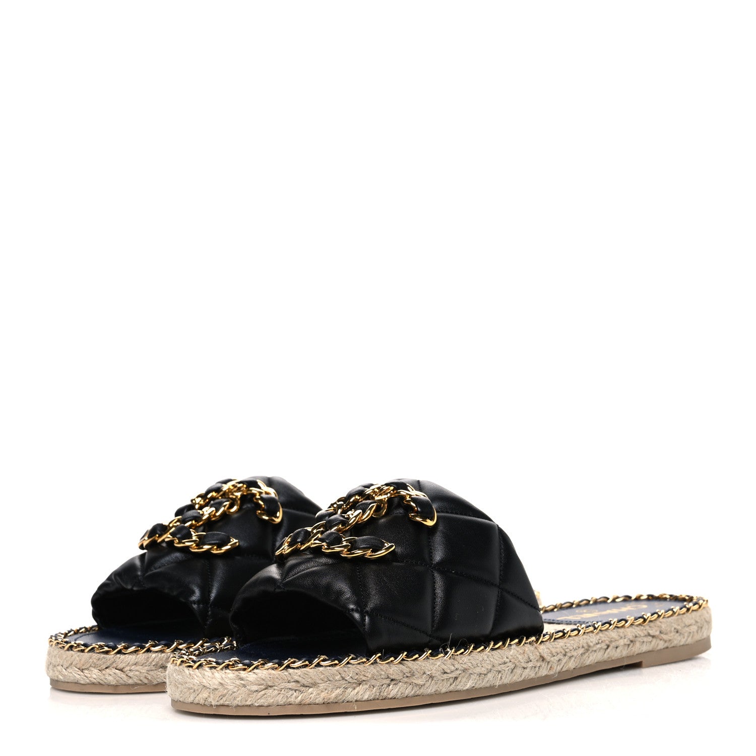 Chanel Lambskin Quilted CC Chain Espadrille Mules 40 Black Navy 4 of 10