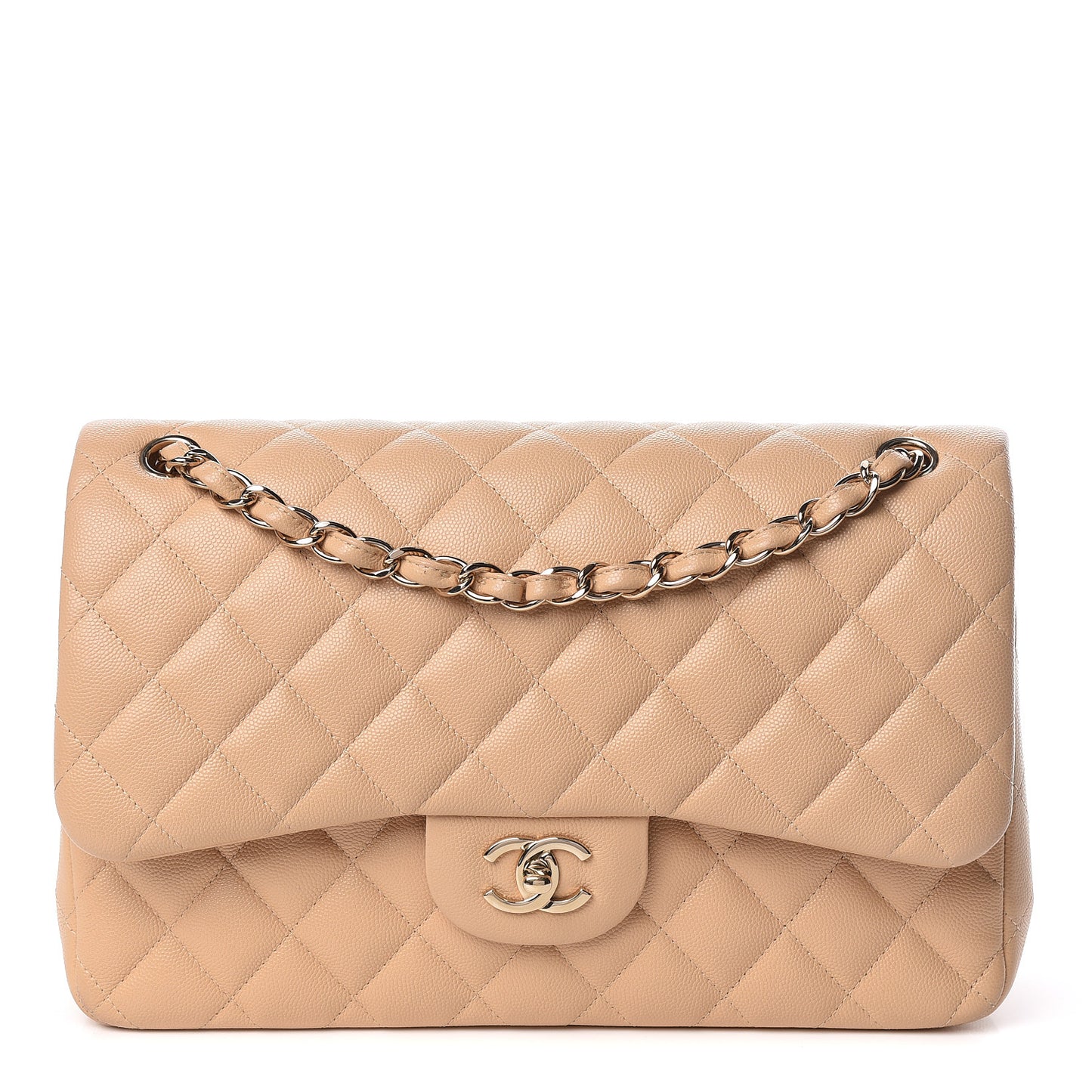Caviar Quilted Jumbo Double Flap Light Beige
