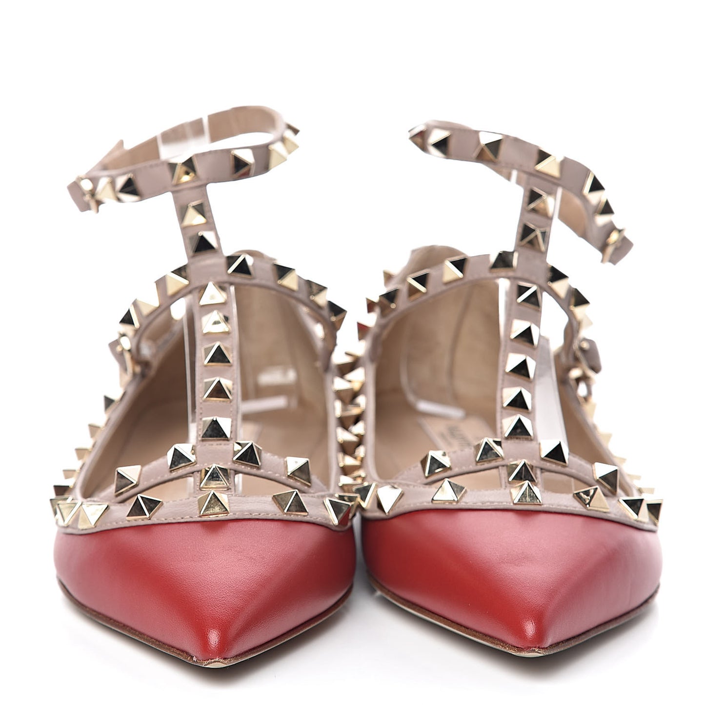 Calfskin Nappa Rockstud Cage Ballerina Flats 37 Rosso Valentino Poudre