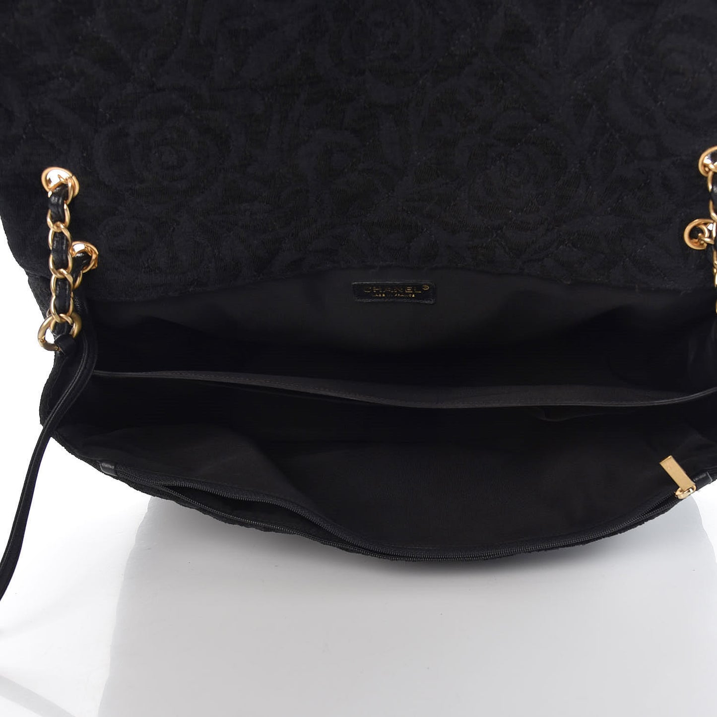Velvet Camellia Stamped XXL Travel Flap Bag Black