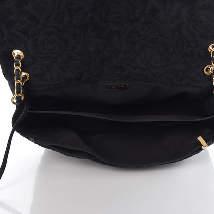 Chanel Velvet Camellia Stamped XXL Travel Flap Bag Black 5 of 8