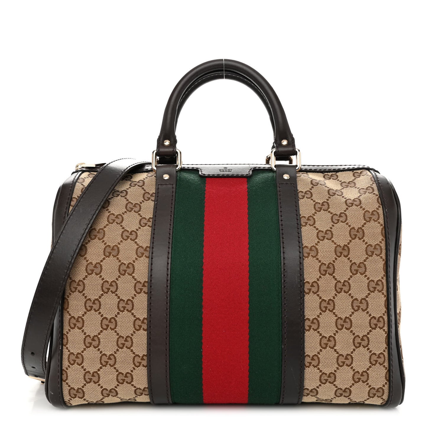 Monogram Selleria Calfskin Vintage Web Medium Boston Beige Ebony Cocoa