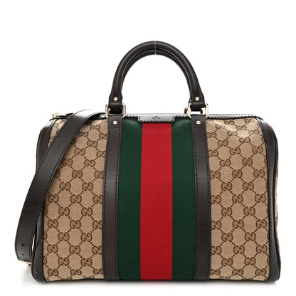 Gucci Monogram Selleria Calfskin Vintage Web Medium Boston Beige Ebony Cocoa 1 of 10