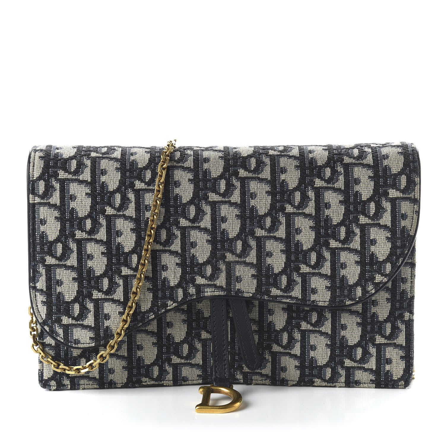 Christian Dior Oblique Saddle Chain Pouch Blue 1 of 10