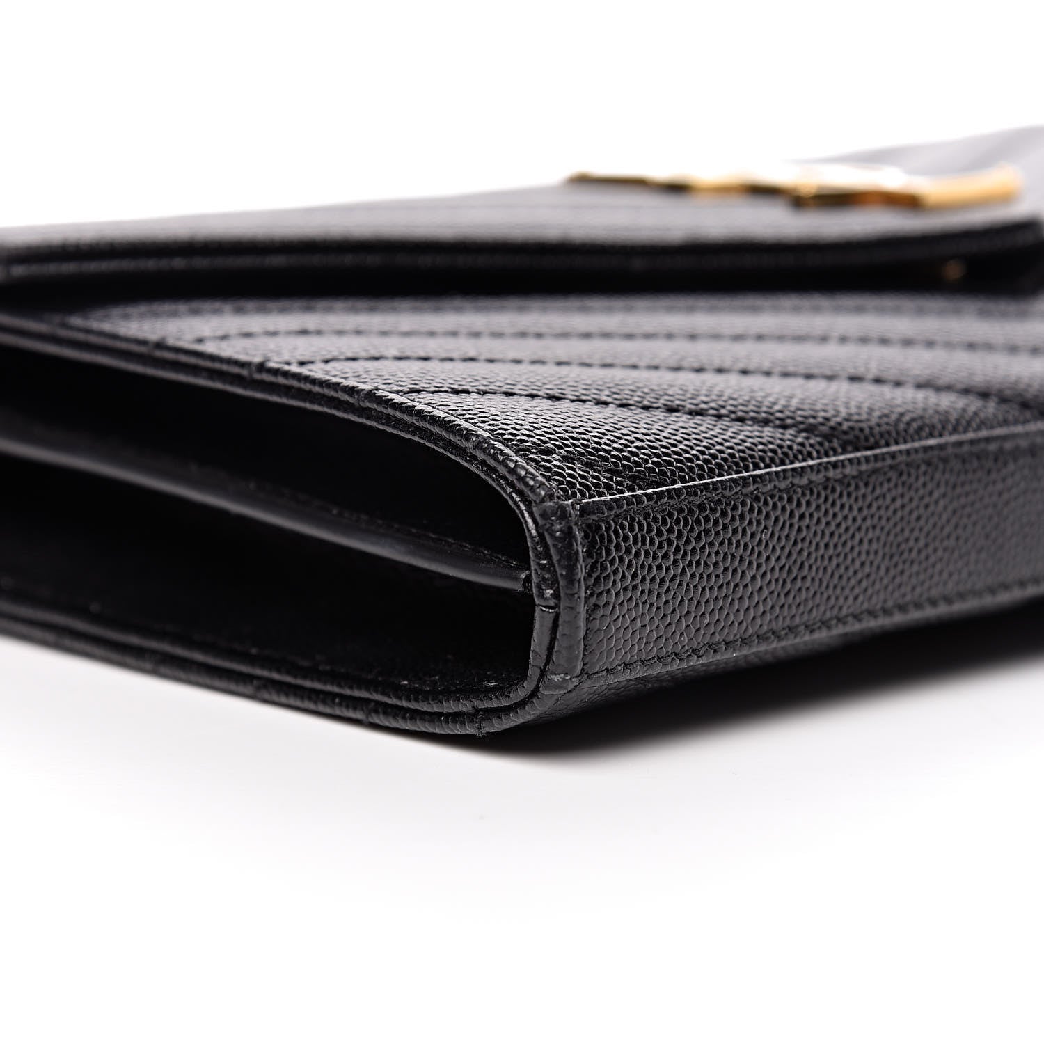Saint Laurent Grain De Poudre Matelasse Chevron Monogram Chain Wallet Black 8 of 11