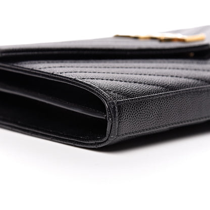 Saint Laurent Grain De Poudre Matelasse Chevron Monogram Chain Wallet Black 8 of 11