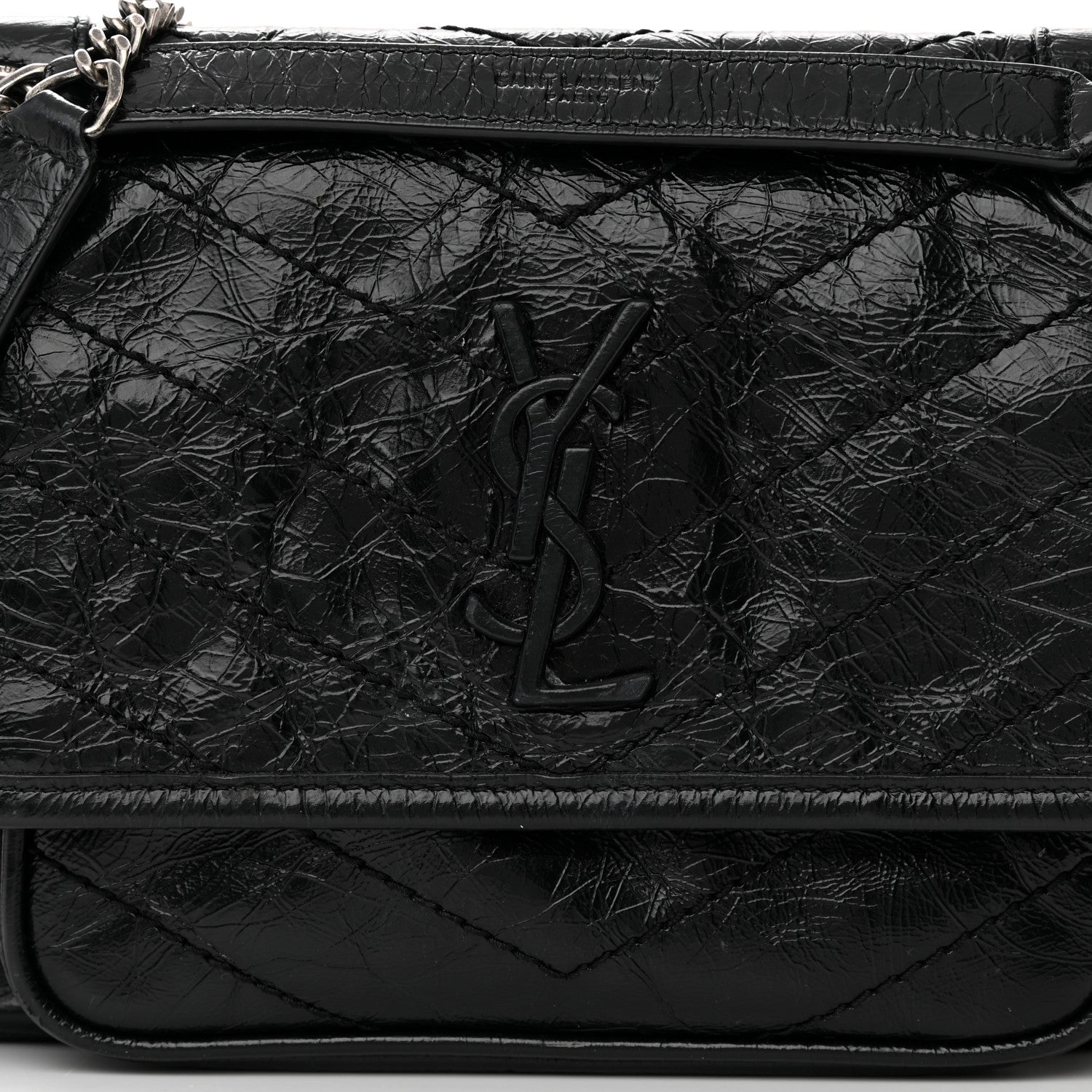 Saint Laurent Crinkled Calfskin Matelasse Monogram Baby Niki Chain Satchel Black 8 of 18
