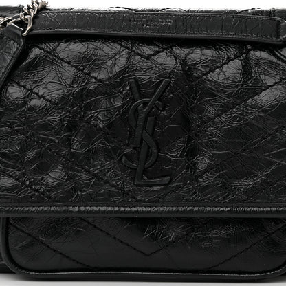 Saint Laurent Crinkled Calfskin Matelasse Monogram Baby Niki Chain Satchel Black 8 of 18