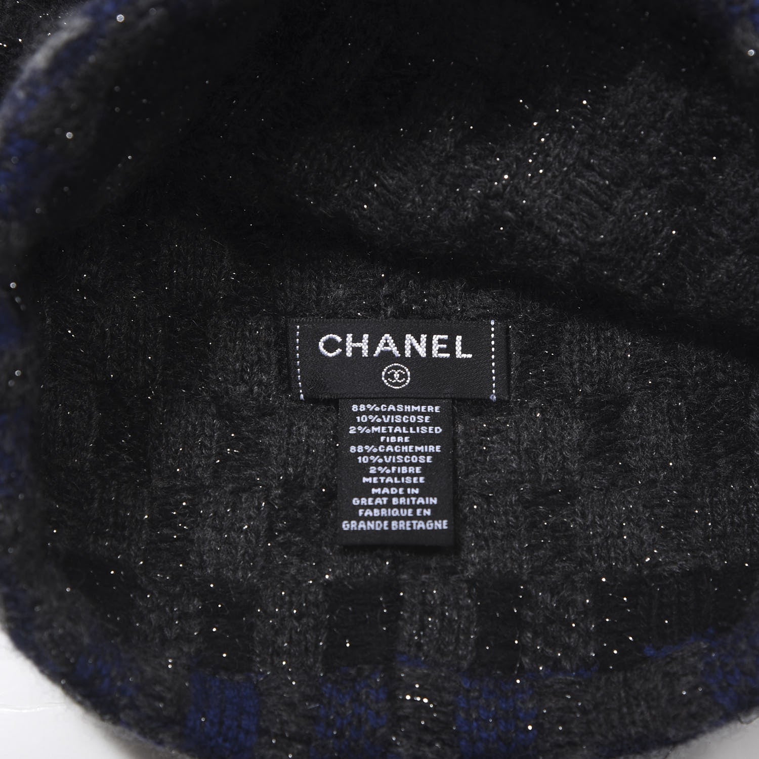 Chanel Cashmere Blend CC Beanie Hat Black Dark Blue 3 of 3