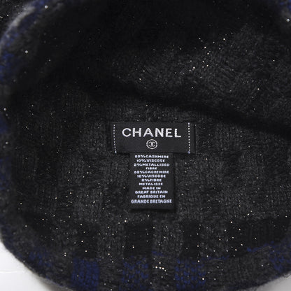 Chanel Cashmere Blend CC Beanie Hat Black Dark Blue 3 of 3