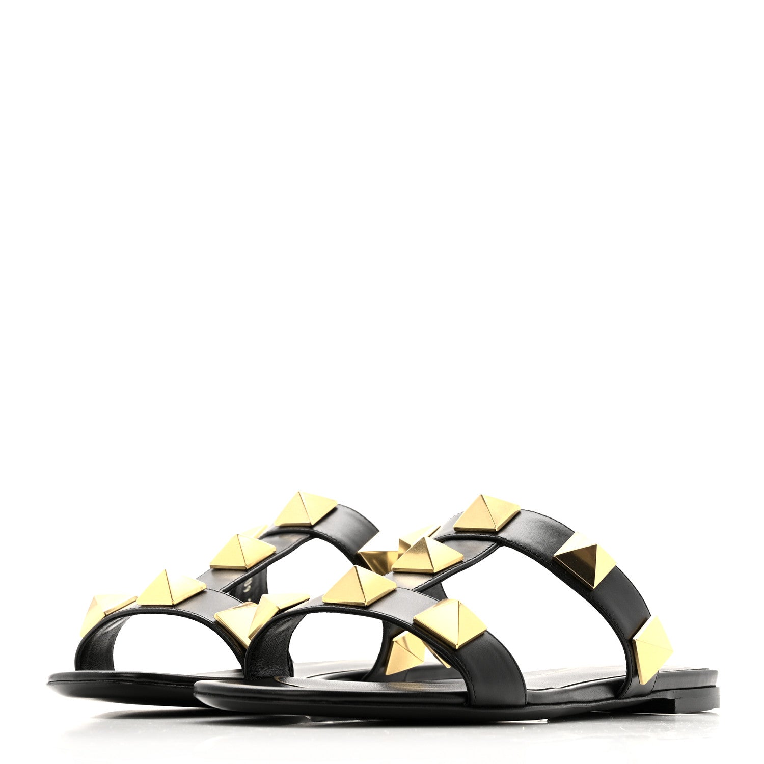 Valentino Garavani Calfskin Roman Stud Flat Slide Sandals 37 Black 4 of 10