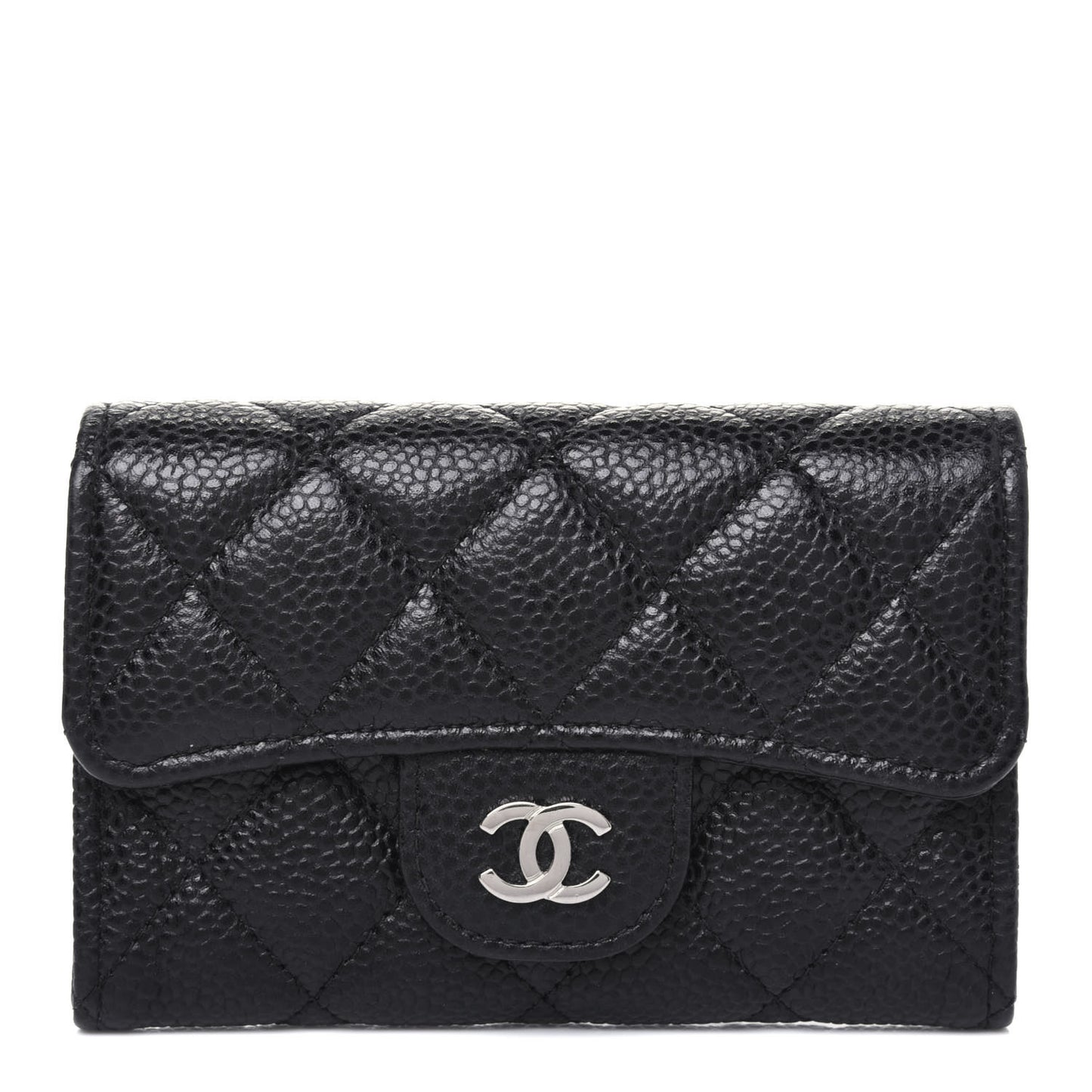 Caviar Quilted Flap Card Holder Wallet Black