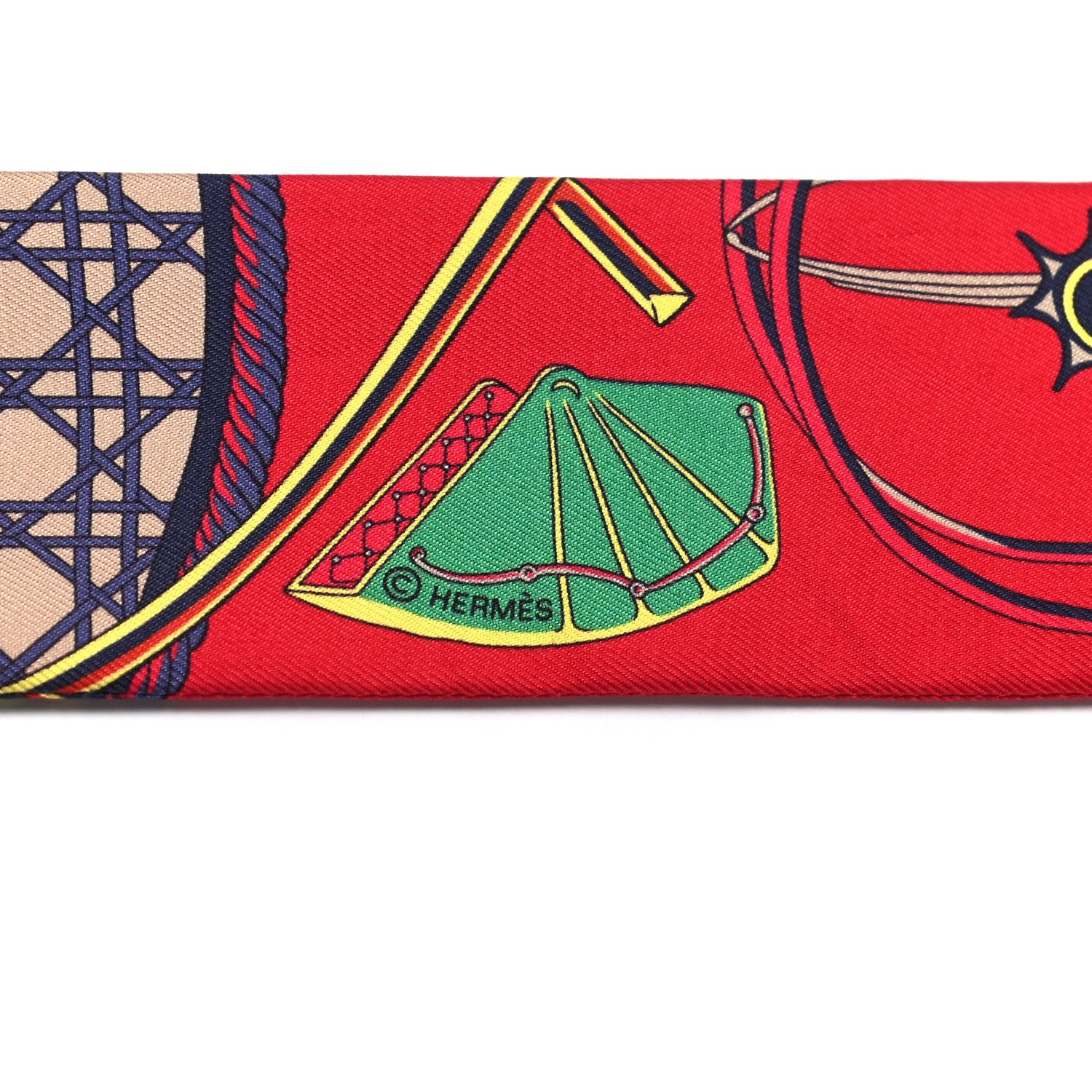 Hermes Silk Les Voitures A Transformation Twilly Rouge Bleu Gris 3 of 4