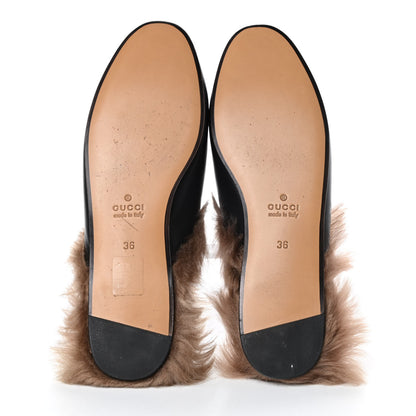 Gucci Calfskin Fur Womens Princetown Slippers 36 Black 5 of 12