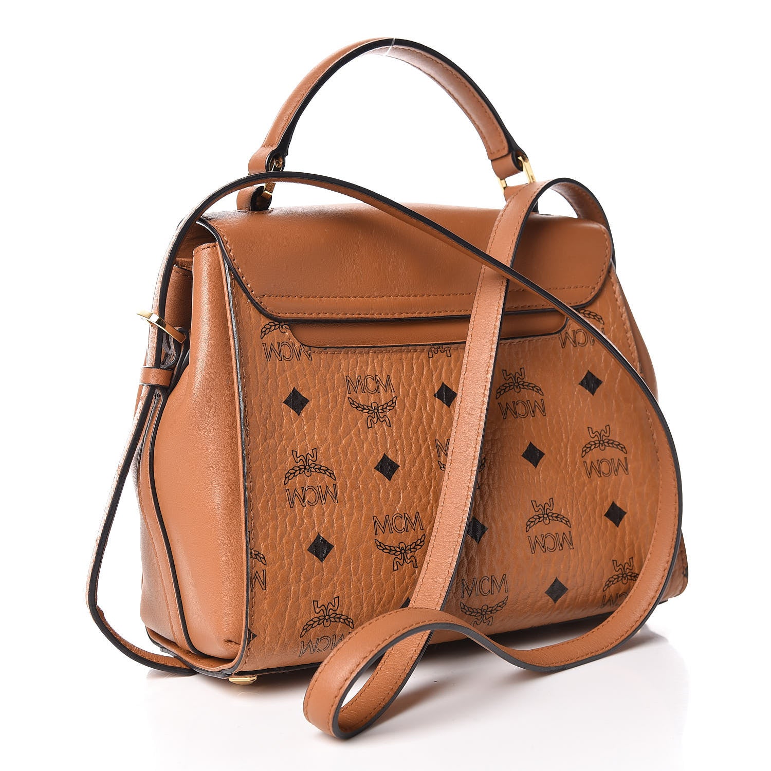 MCM Visetos Swarovski Crystal Studded Satchel Cognac 3 of 9