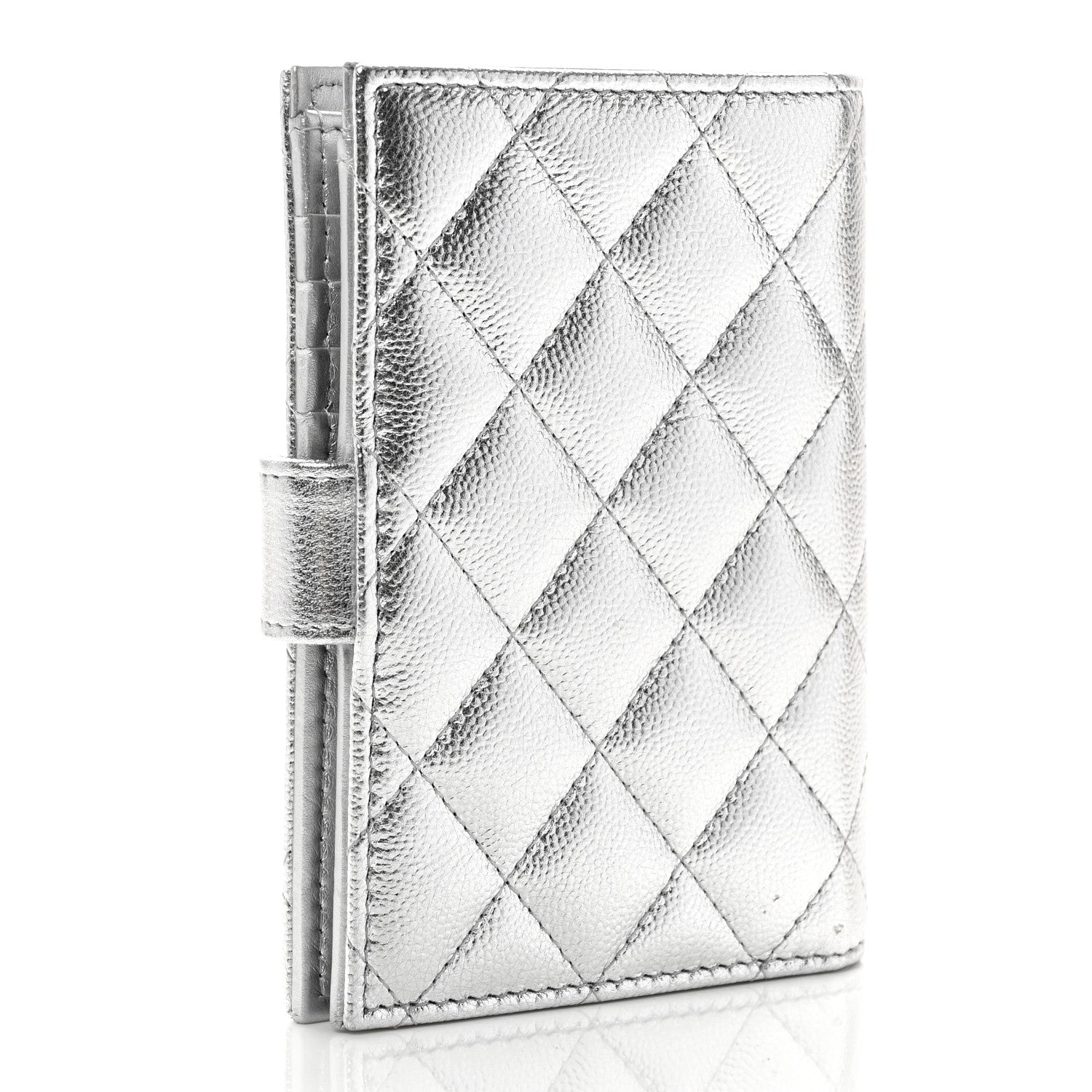 Chanel Metallic Caviar Quilted Passport Holder Silver 3 of 9