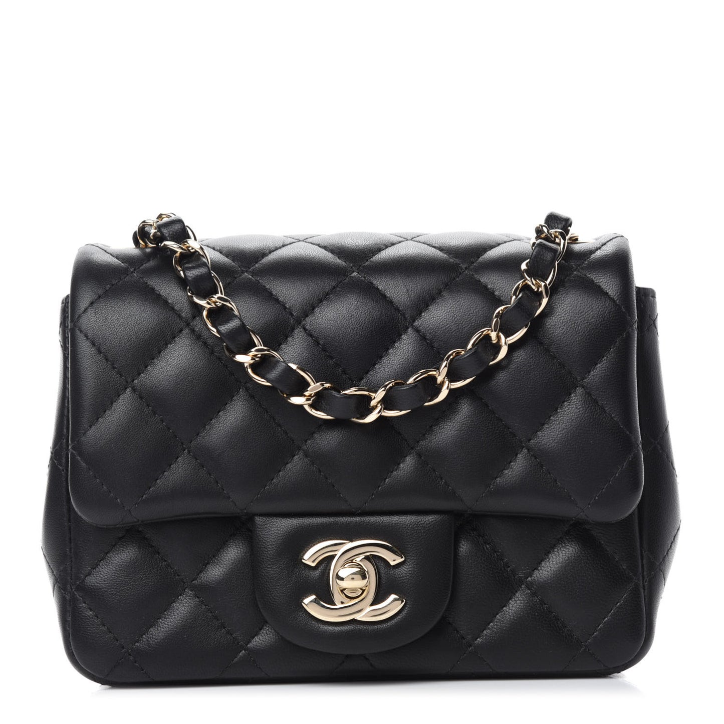 Lambskin Quilted Mini Square Flap Black
