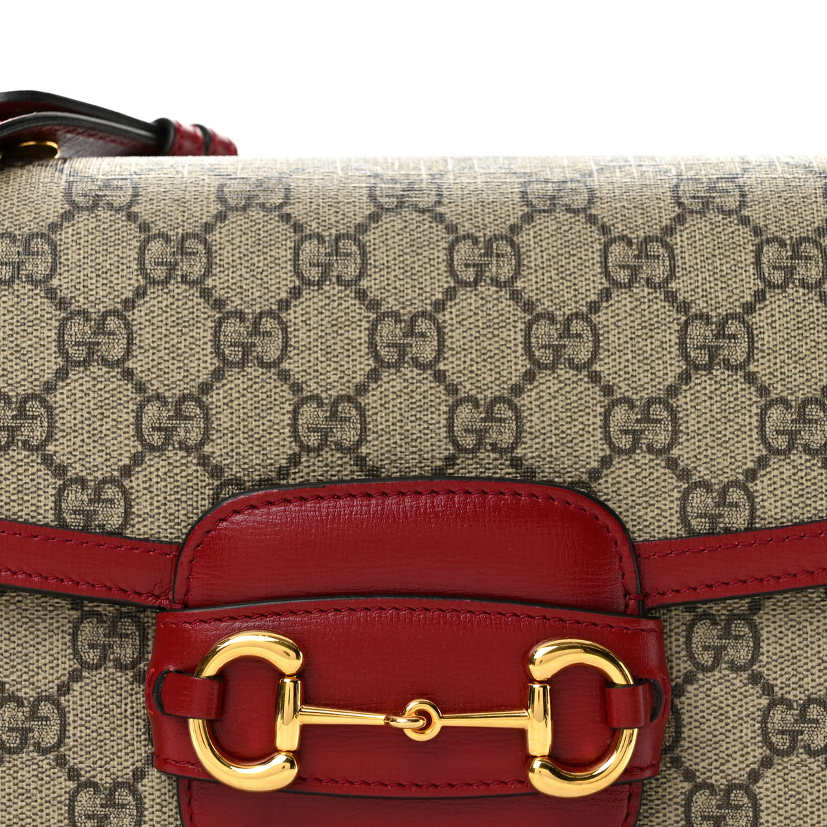 Gucci GG Supreme Monogram Azalea Calfskin Horsebit 1955 Shoulder Bag Beige Ebony New Cherry Red 8 of 13