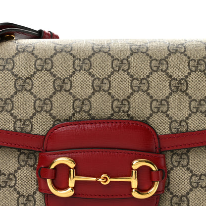 Gucci GG Supreme Monogram Azalea Calfskin Horsebit 1955 Shoulder Bag Beige Ebony New Cherry Red 8 of 13