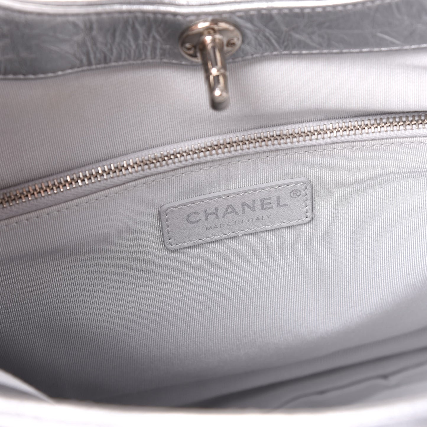 Metallic Crumpled Calfskin Small 31 Shopping Bag Silver