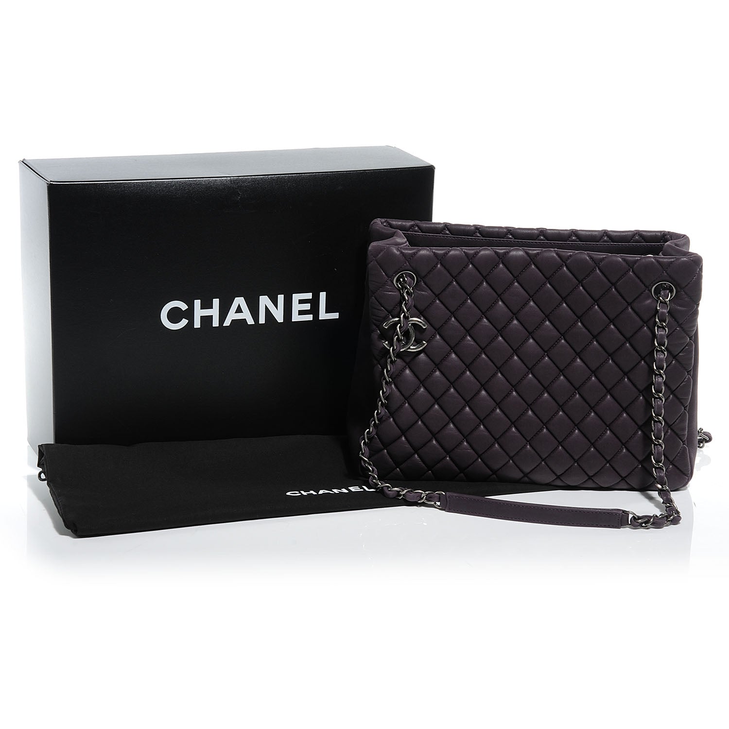 Chanel Iridescent Calfskin New Bubble Quilt Small Tote Plum 6 of 9