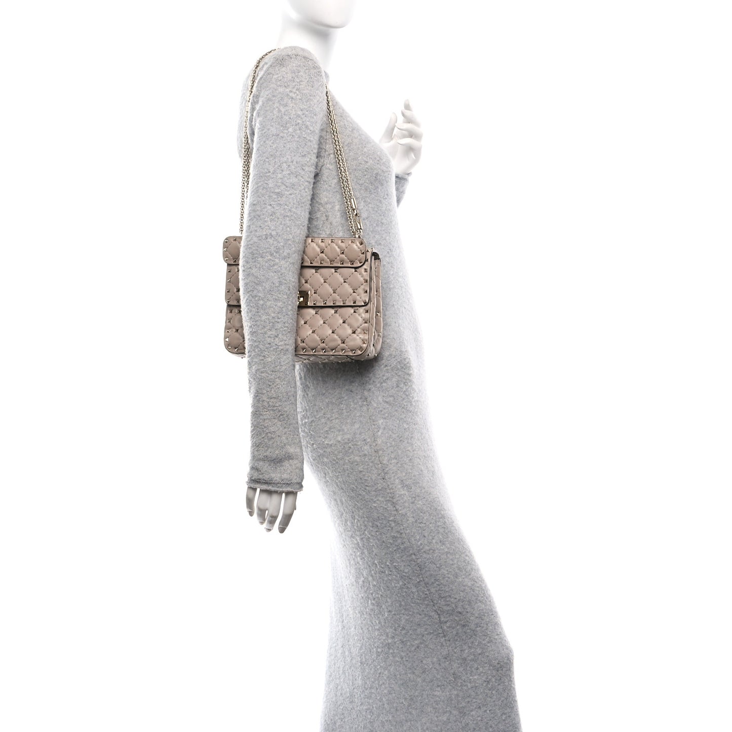 Nappa Medium Rockstud Spike Shoulder Bag Poudre
