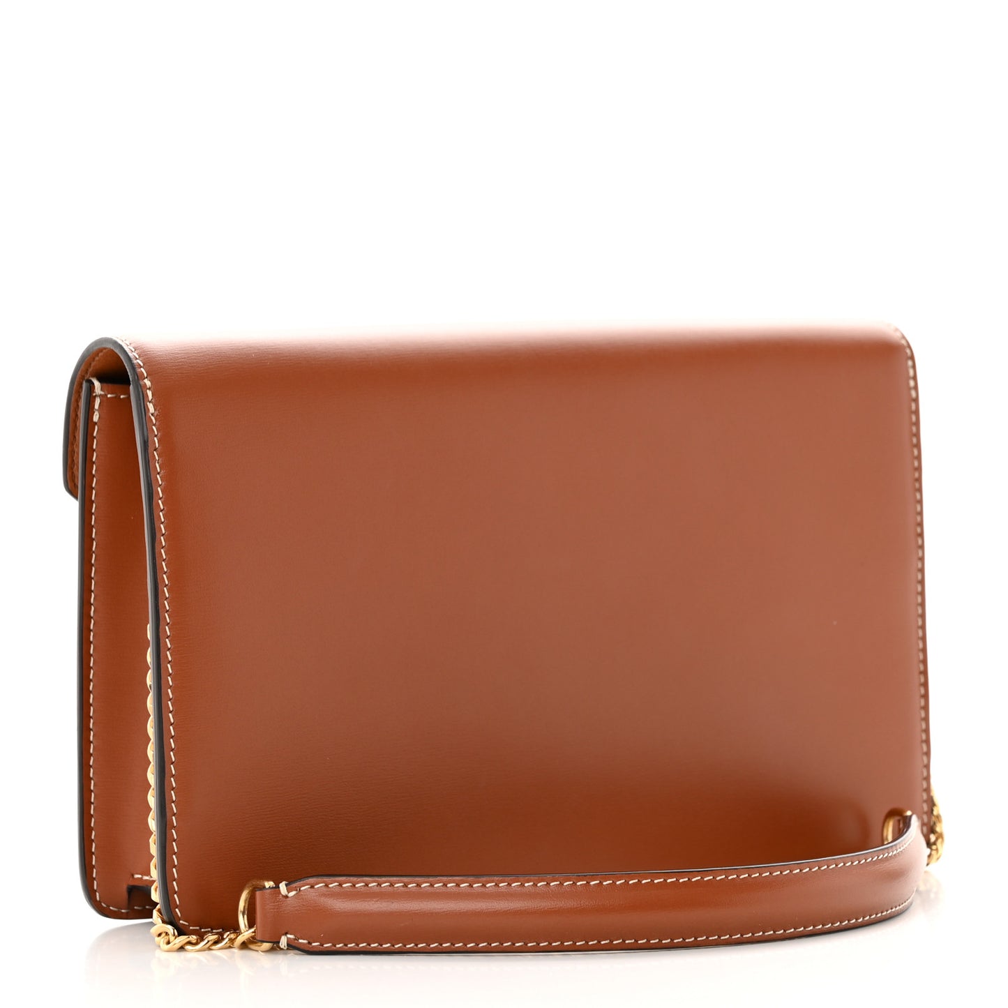 Shiny Calfskin Cuir Triomphe Wallet on Chain Tan
