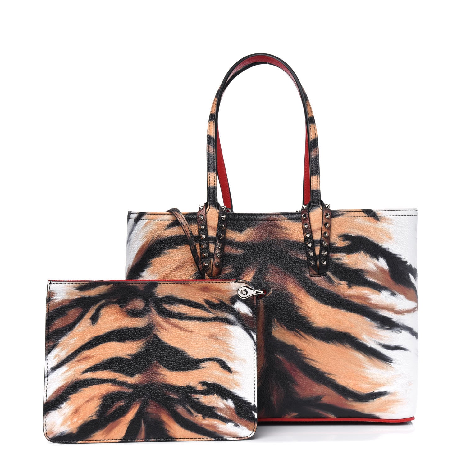 Christian Louboutin Calfskin Bengal Print Spikes East West Cabata Tote Brown 1 of 4