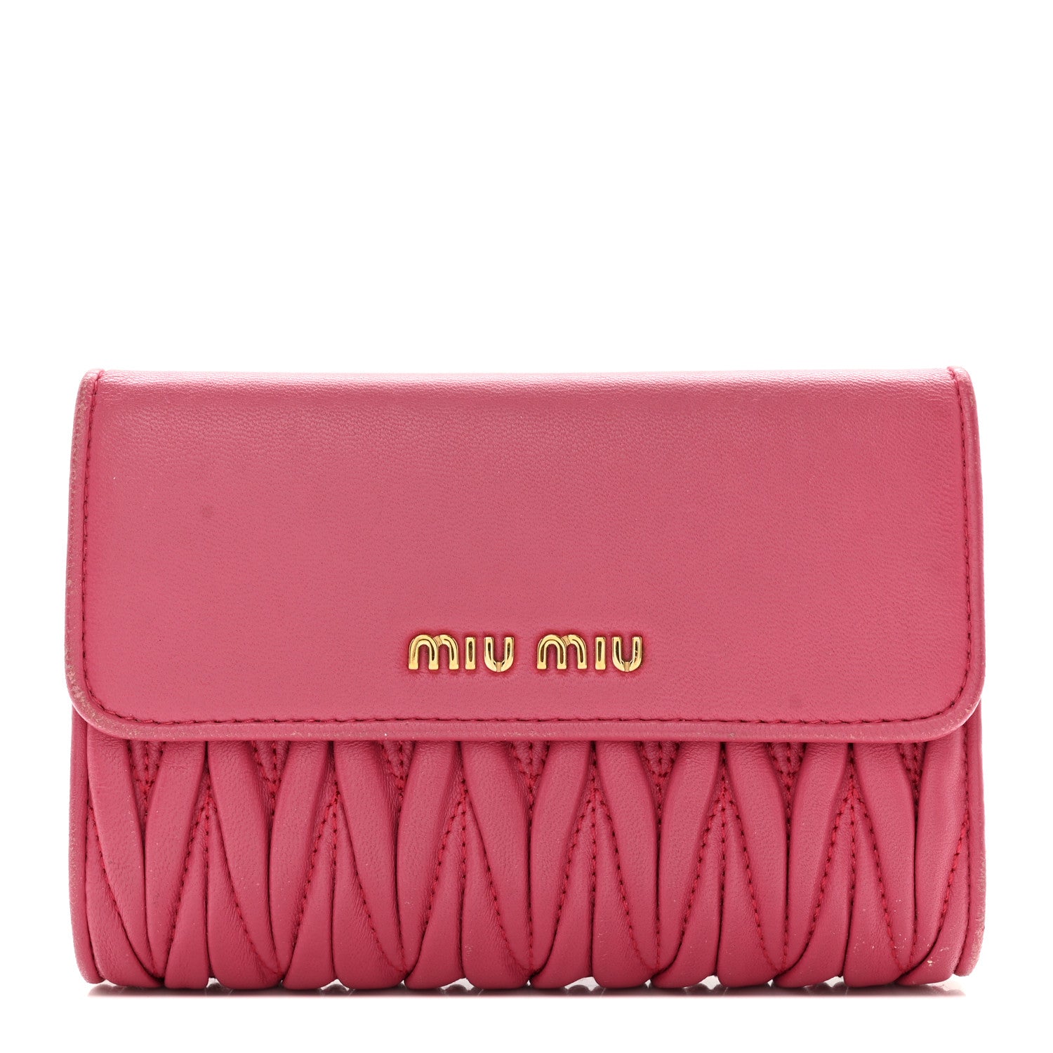 Miu Miu Nappa Matelasse Flap Tri-Fold Wallet Geranio 1 of 14