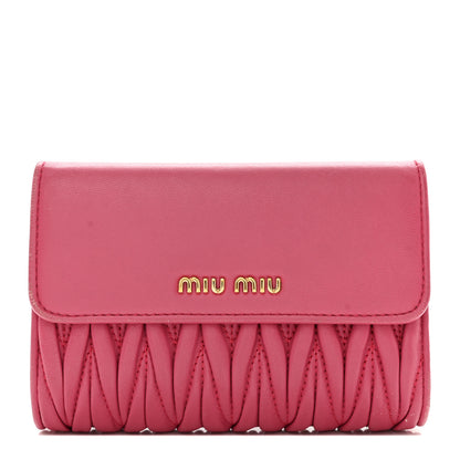 Miu Miu Nappa Matelasse Flap Tri-Fold Wallet Geranio 1 of 14