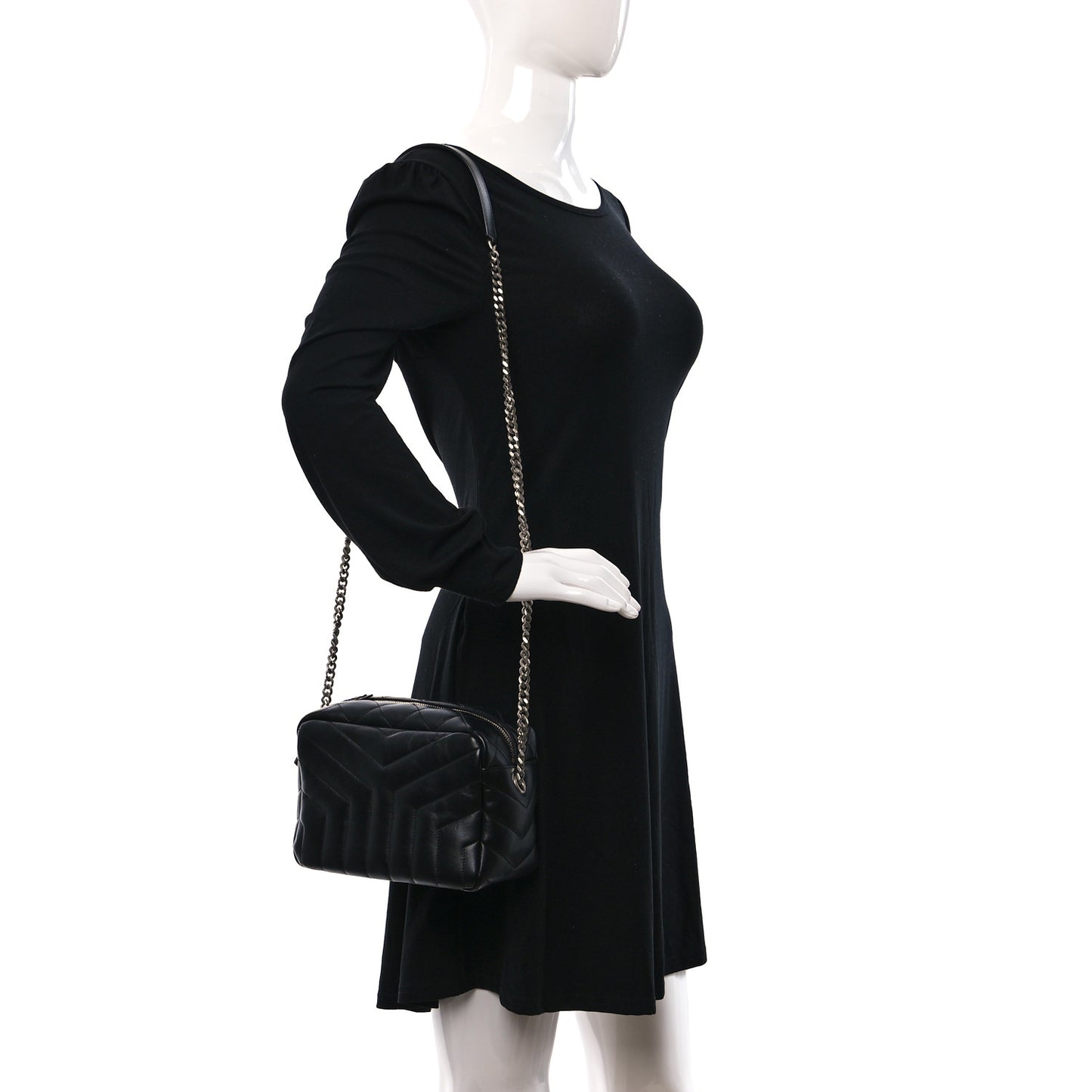 Calfskin Y Quilted Monogram Small Loulou Bowling Bag Black