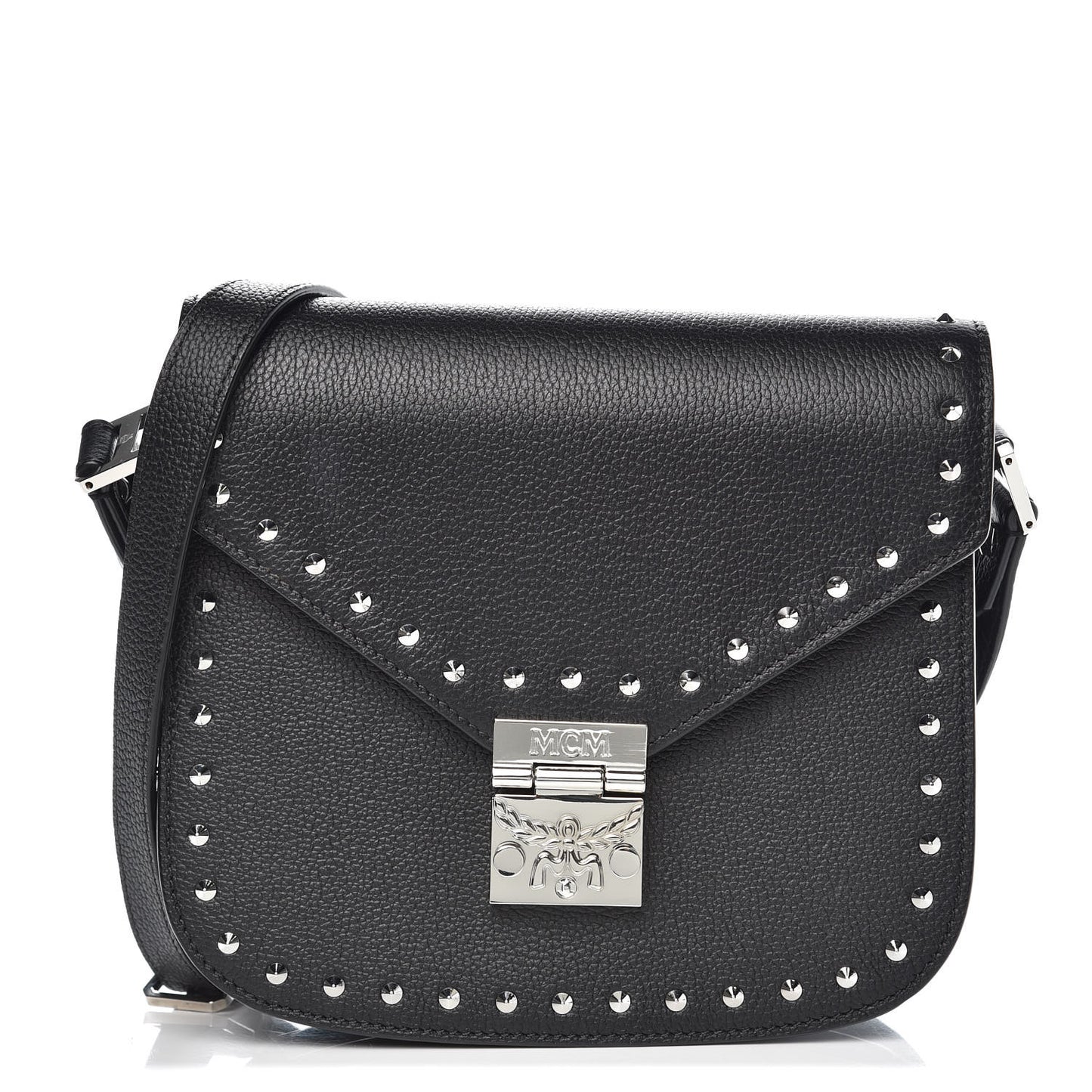 Calfskin Studded Outline Patricia Shoulder Bag Black