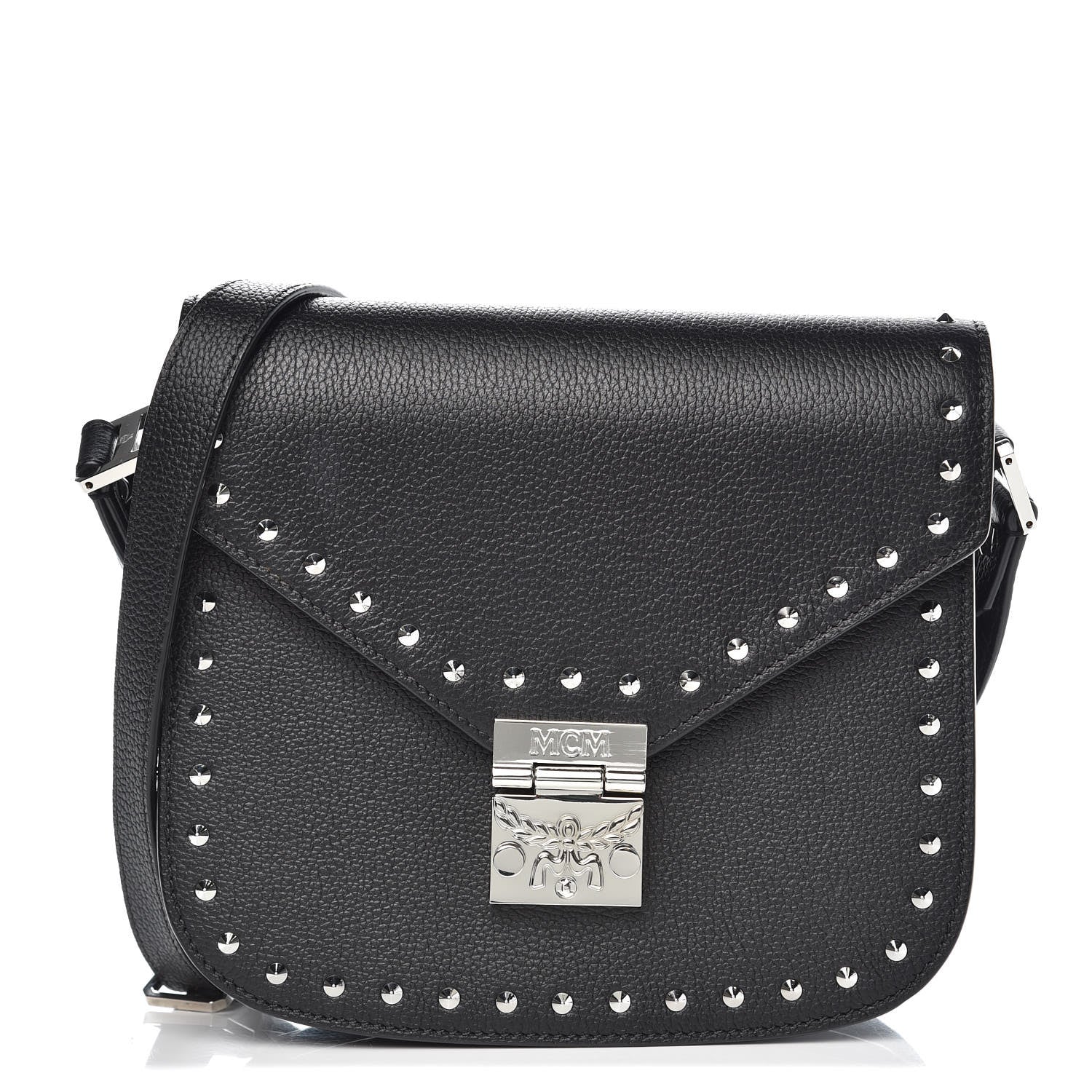 MCM Calfskin Studded Outline Patricia Shoulder Bag Black 1 of 9