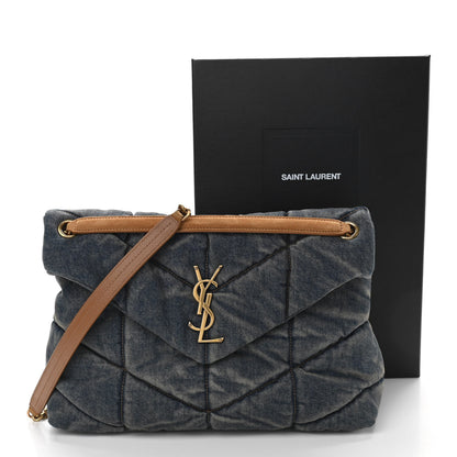 Saint Laurent Denim Quilted Medium Loulou Puffer Monogram Chain Satchel Blue Cinnamon 10 of 10