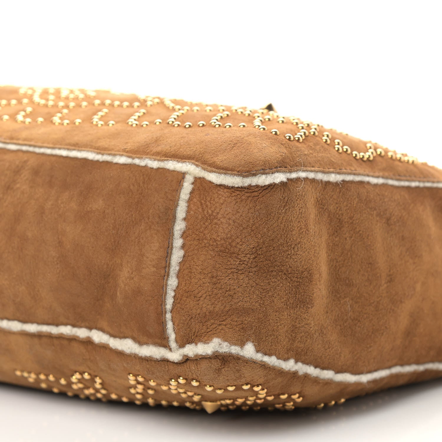 Miu Miu Suede Shearling Studded Tote Brown 9 of 14