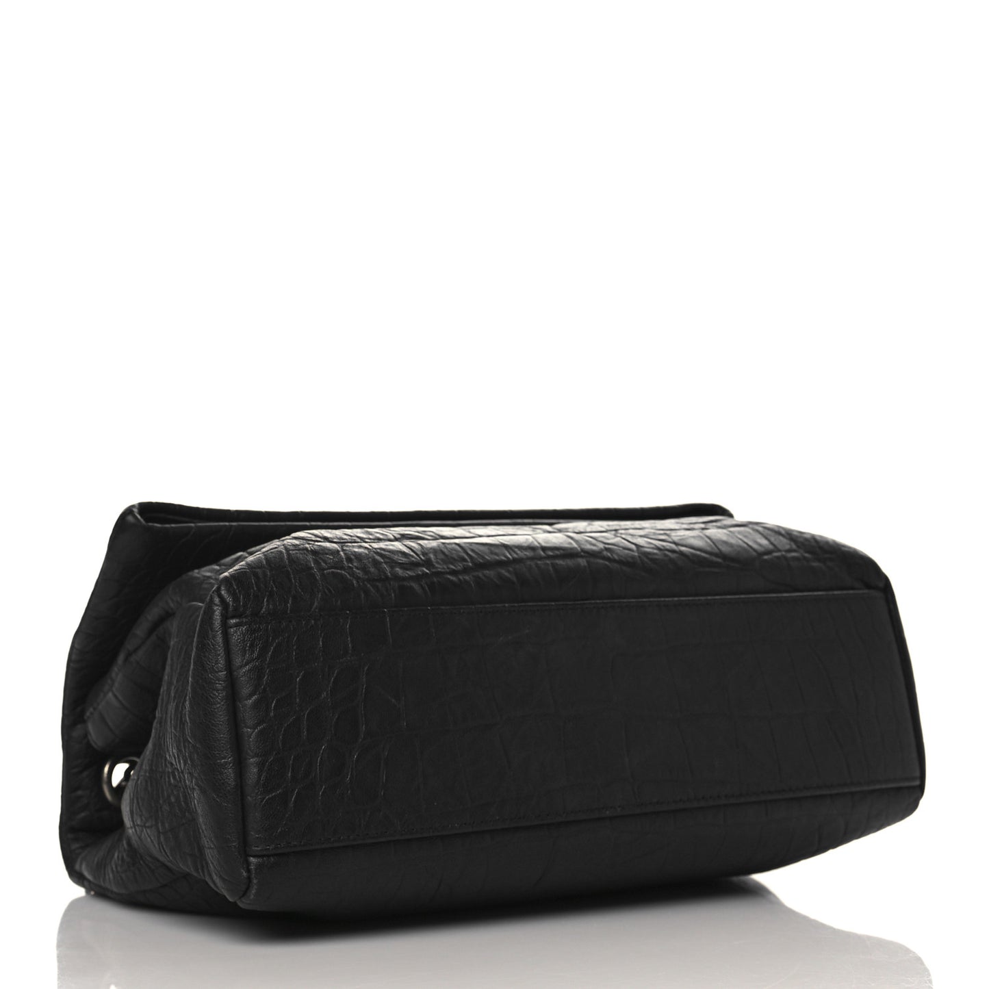 Calfskin Crocodile Embossed Medium West Hollywood Monogram Fold-Over Black