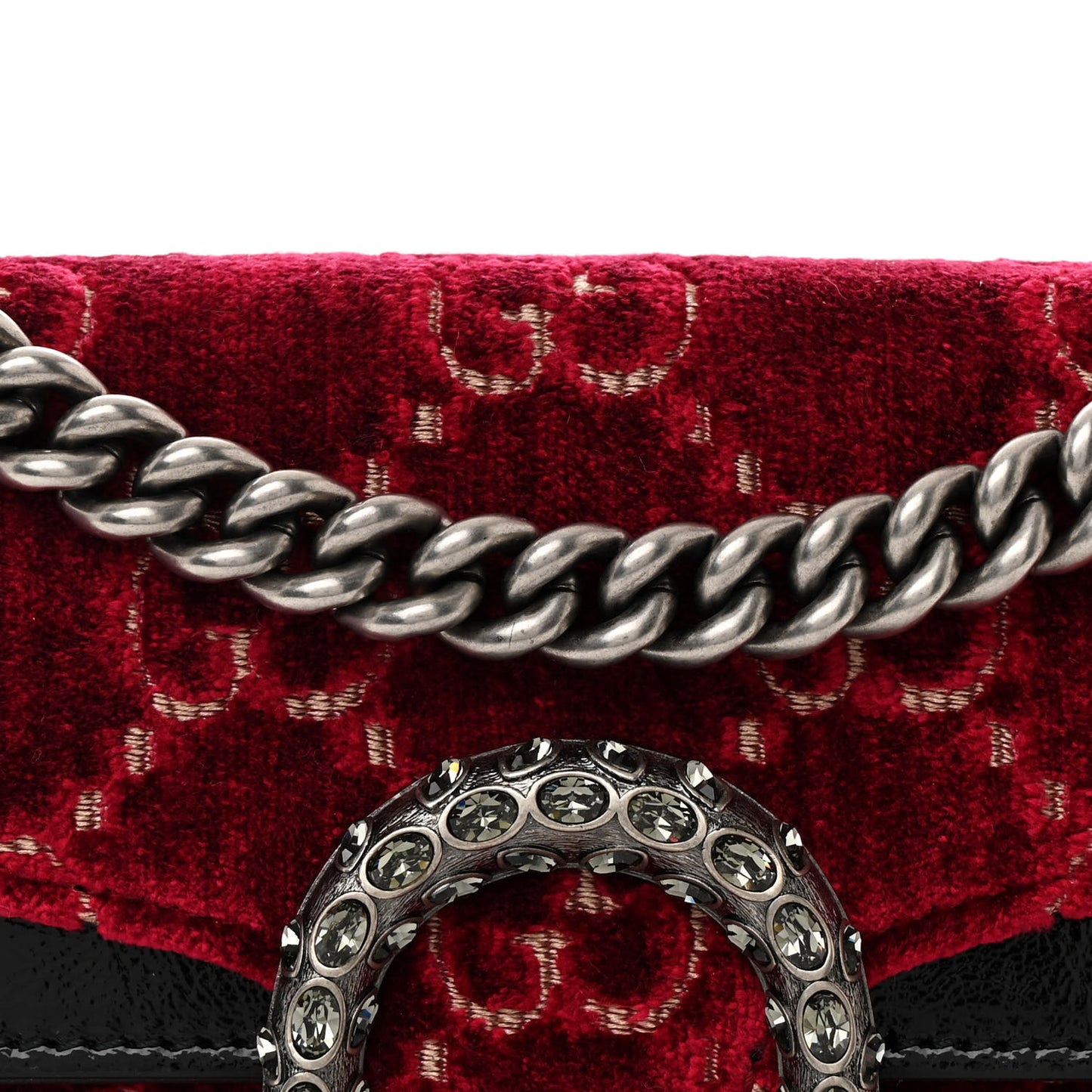 Velvet Skipper Crystal GG Monogram Small Dionysus Shoulder Bag Red Cipria Black Black Diamond