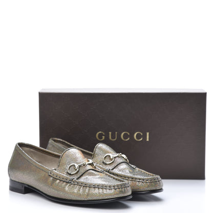 Gucci Metallic Crackled Calfskin Womens 1953 Horsebit Loafers 39 Fawn 9 of 10