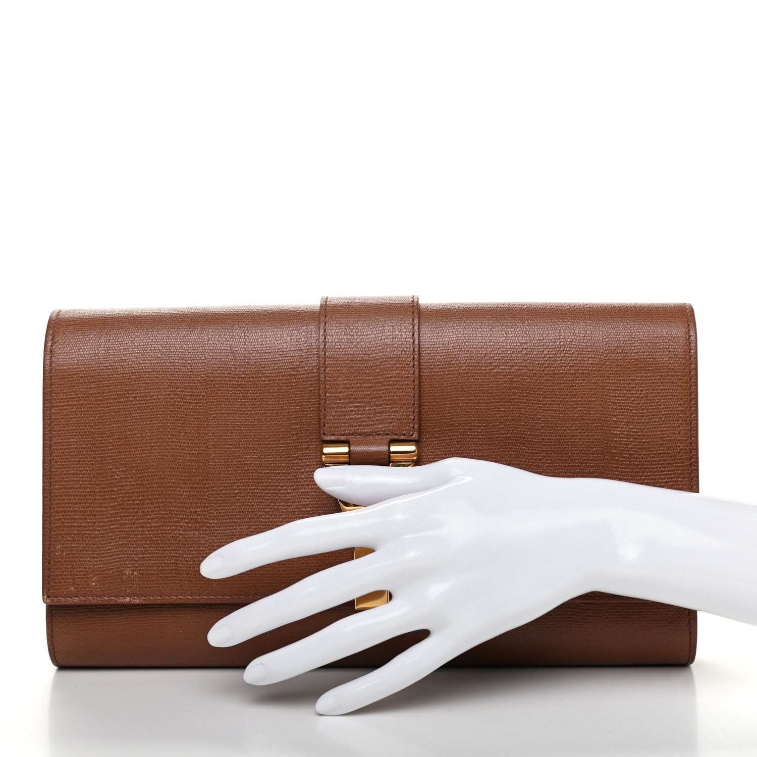 Saint Laurent Textured Calfskin Y Ligne Clutch Brown 2 of 7