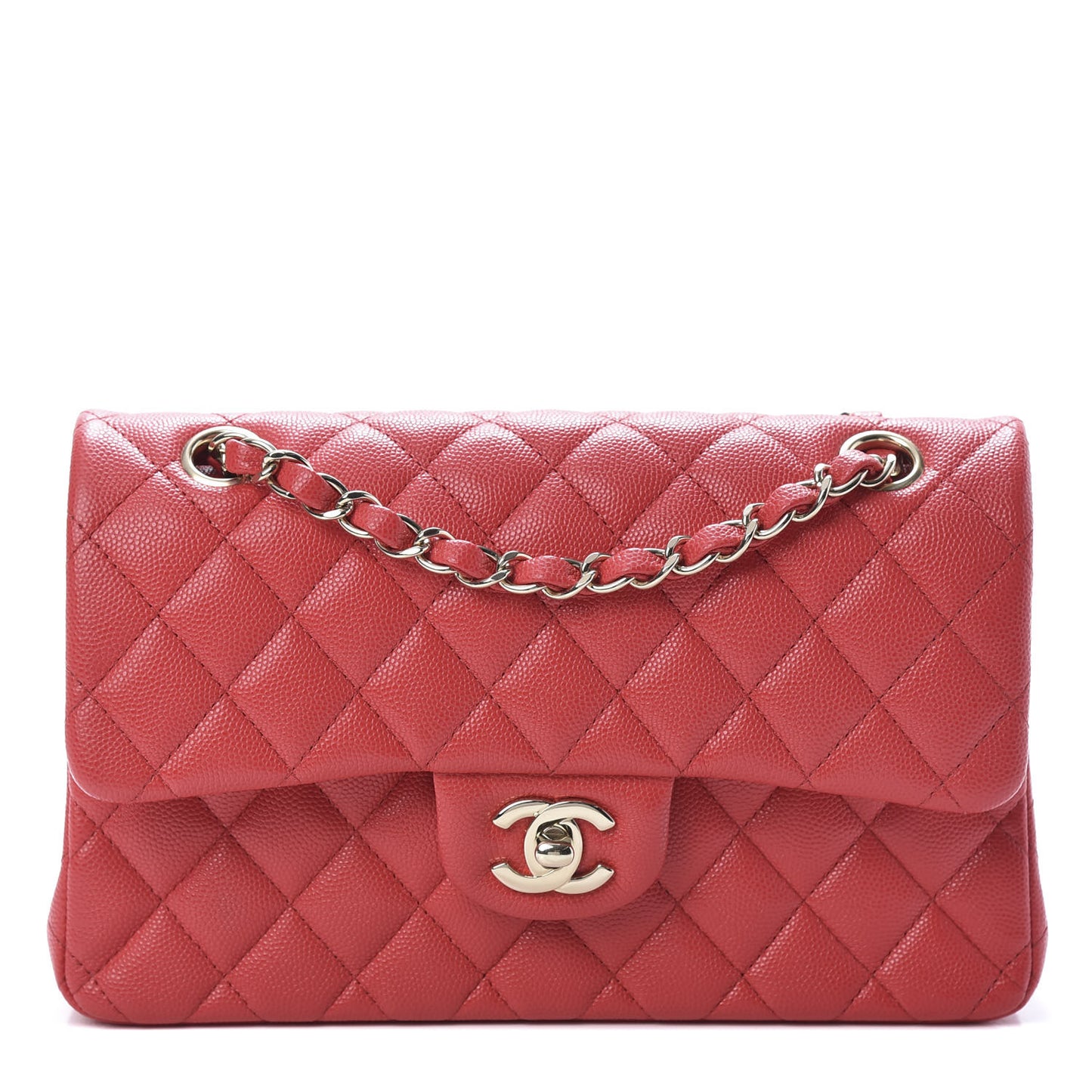 Caviar Quilted Small Double Flap Red