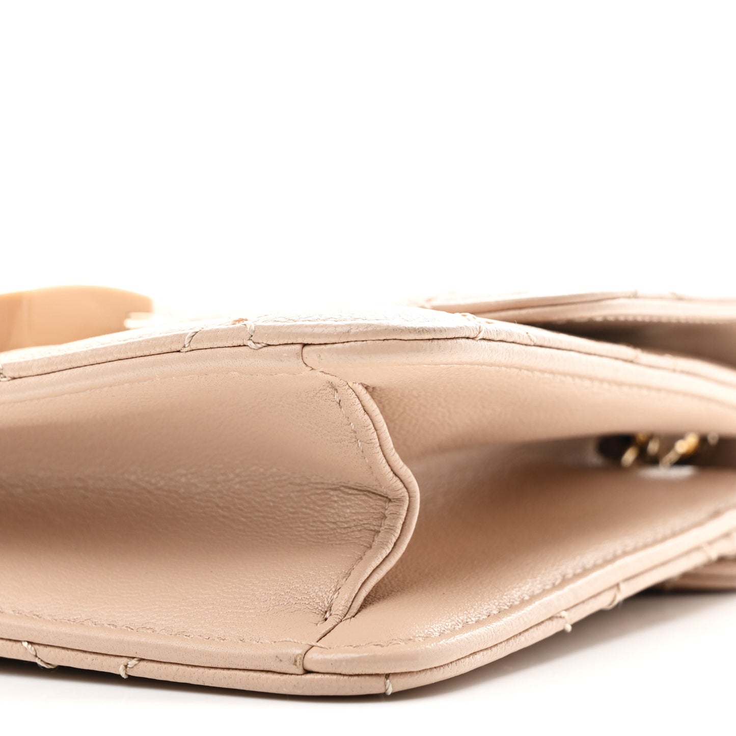 Sheepskin Quilted Mini Beauty Lock Flap Beige