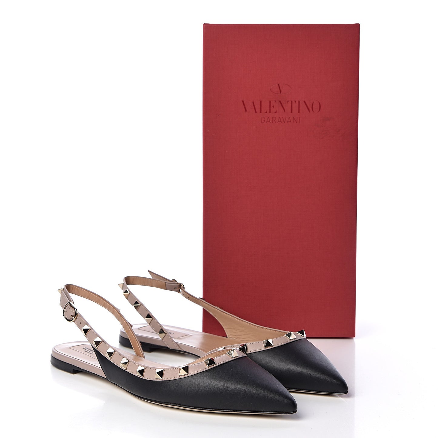 Nappa Rockstud Slingback Flats 39 Black Poudre