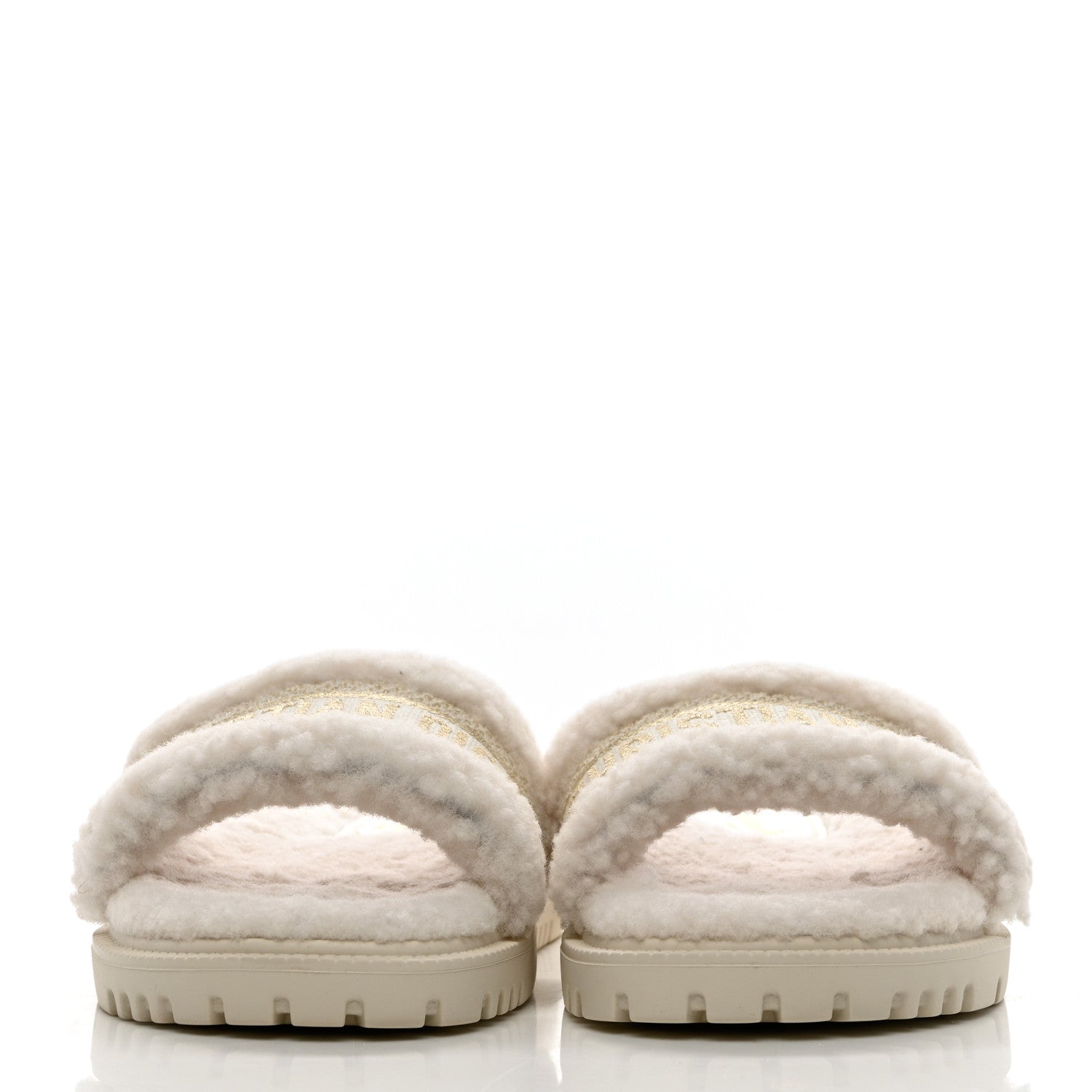 Christian Dior Shearling Canvas Lurex Embroidered Dway 10mm Slide Sandals 36.5 Natural Platinum 2 of 8