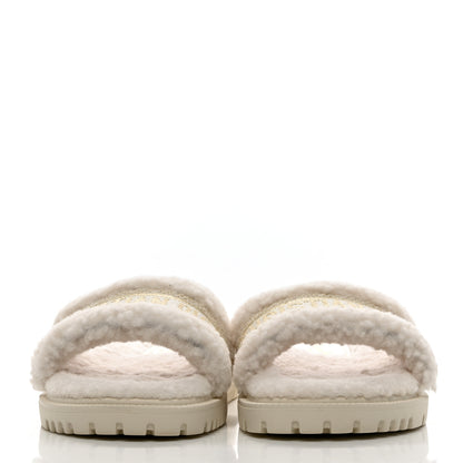 Christian Dior Shearling Canvas Lurex Embroidered Dway 10mm Slide Sandals 36.5 Natural Platinum 2 of 8