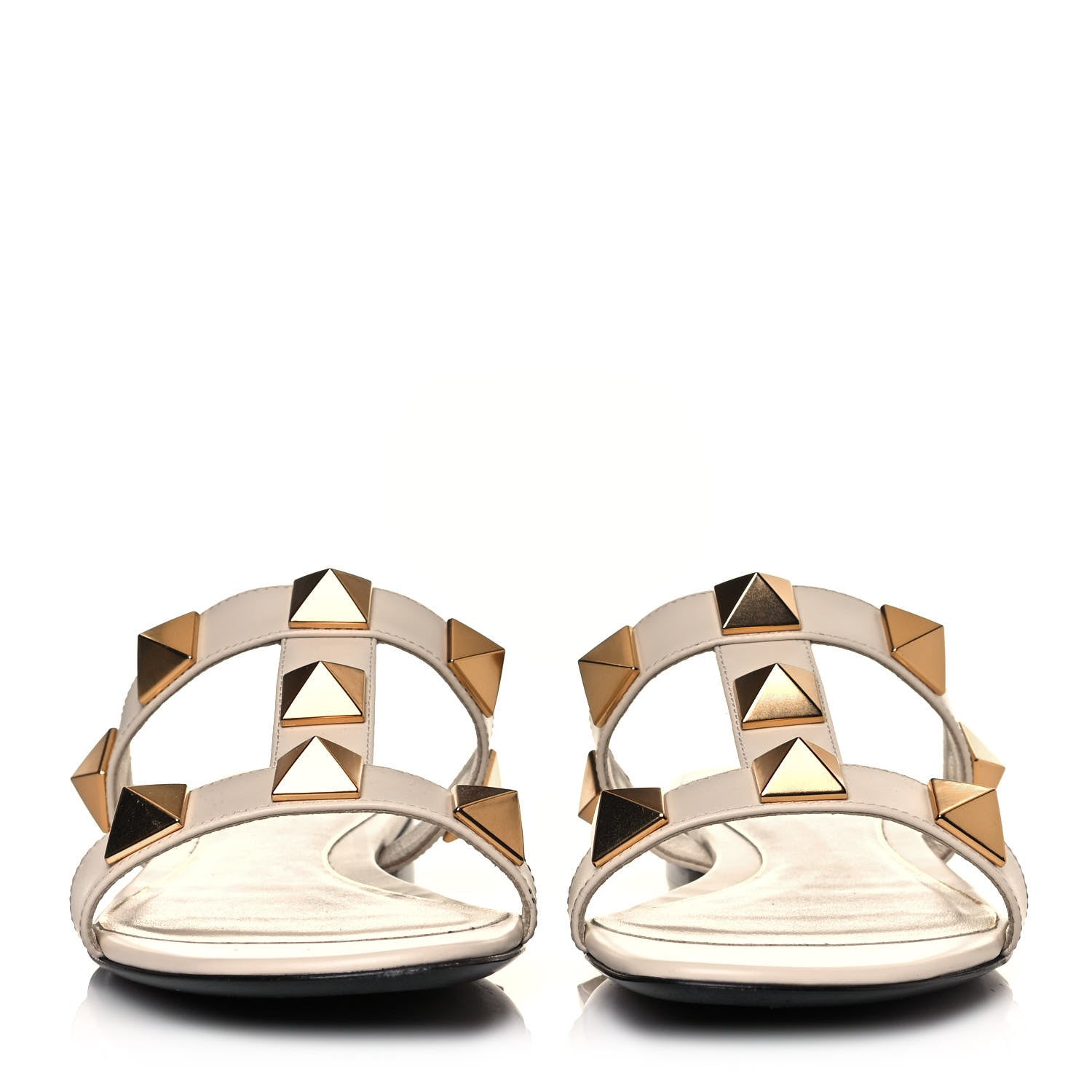 Valentino Garavani Calfskin Roman Stud Flat Slide Sandals 39 Light Ivory 2 of 9