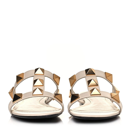 Valentino Garavani Calfskin Roman Stud Flat Slide Sandals 39 Light Ivory 2 of 9