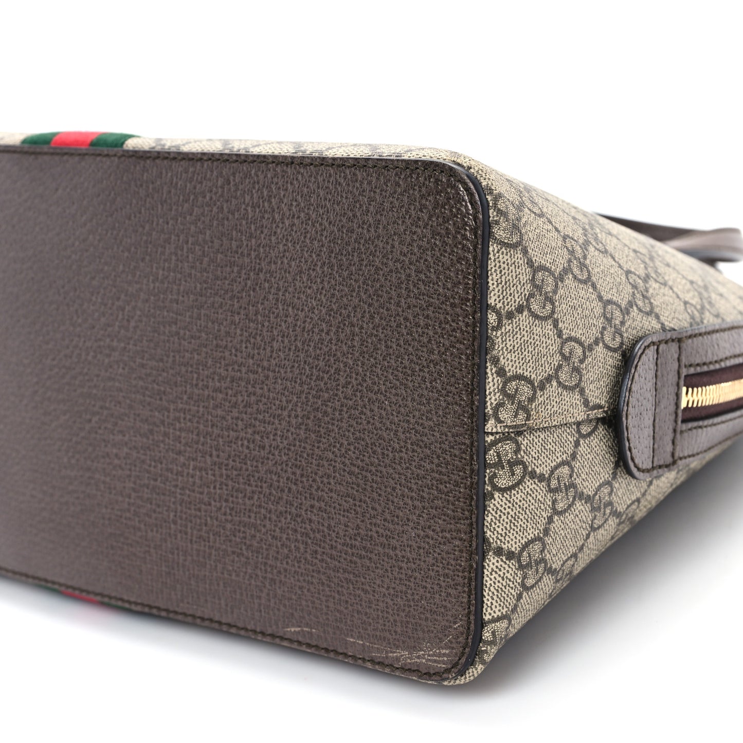 GG Supreme Monogram Web Medium Ophidia Top Handle Dome Bag Brown