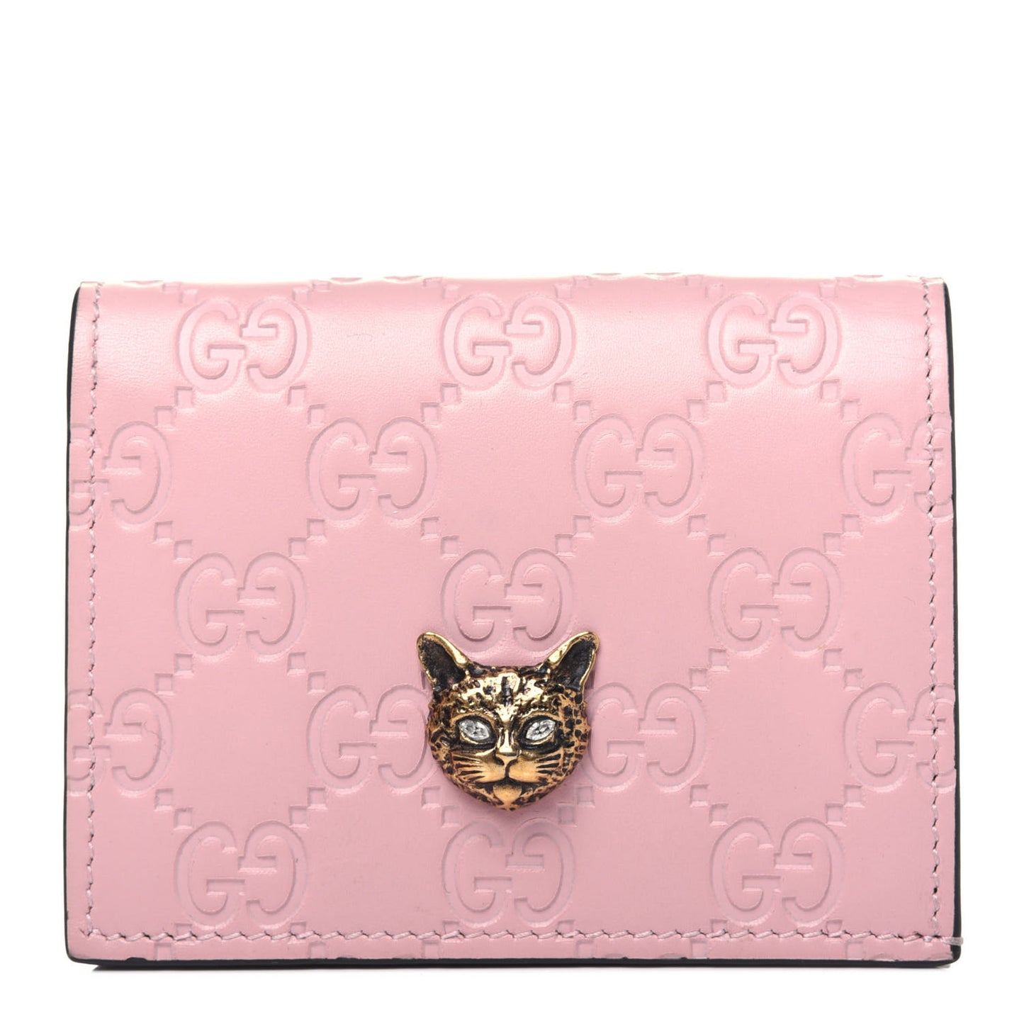 Guccissima Signature Crystal Cat Card Case Wallet Light Candy Pink