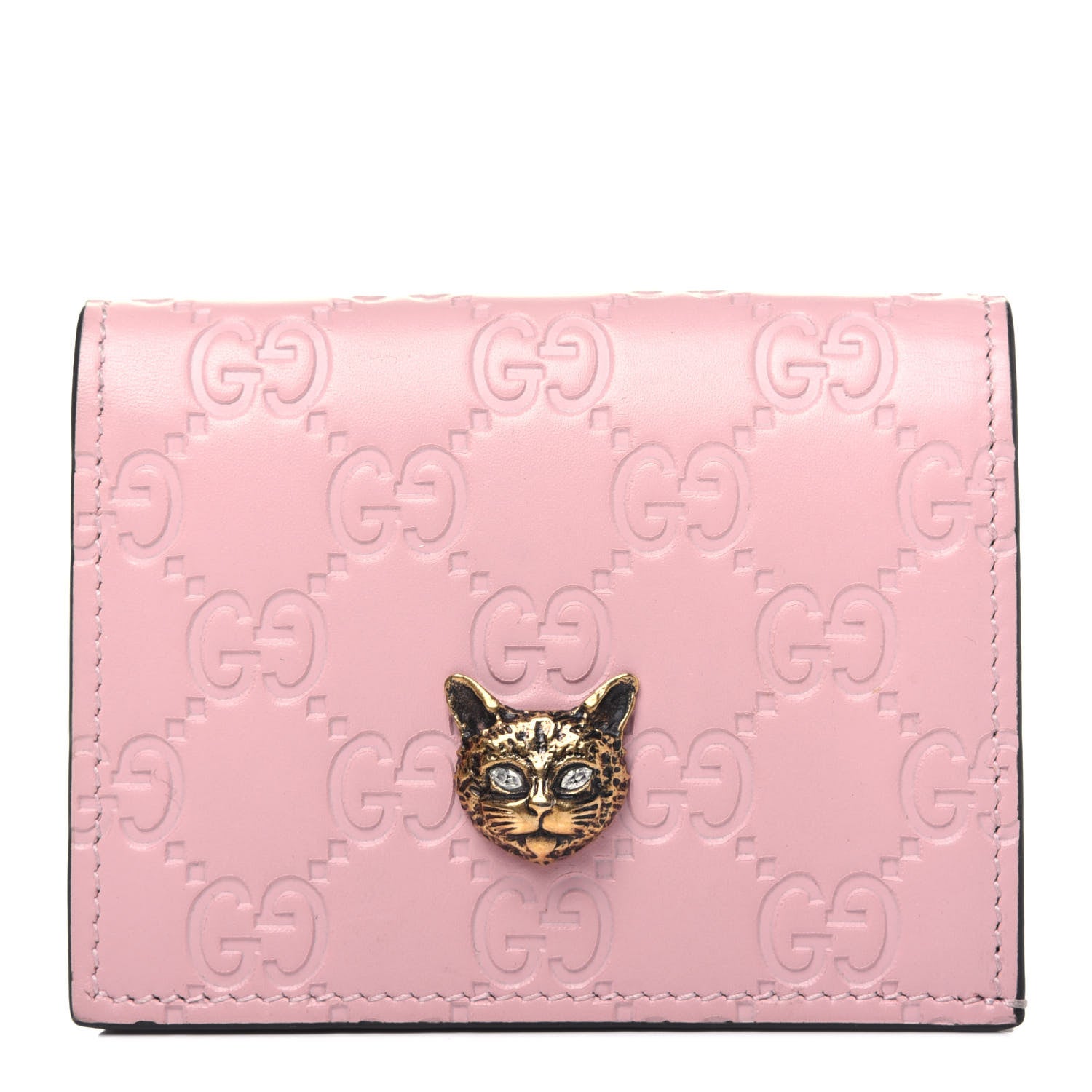 Gucci Guccissima Signature Crystal Cat Card Case Wallet Light Candy Pink 1 of 12